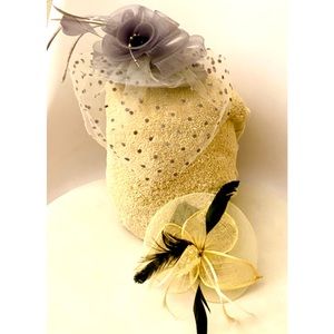 Set 2 hair clip feather birdcage veil hightea church wedding England hat vintage